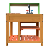 Childrens Outdoor Play Mud Kitchen Sand Pit with Display Shelf - Close-Up Angle