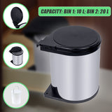 Kitchen Swing Pull Out Bin Stainless Steel Garbage Rubbish Waste Trash Can 14L - Extra Image