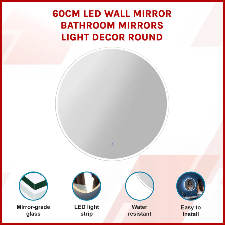 60cm LED Wall Mirror Bathroom Mirrors Light Decor Round
