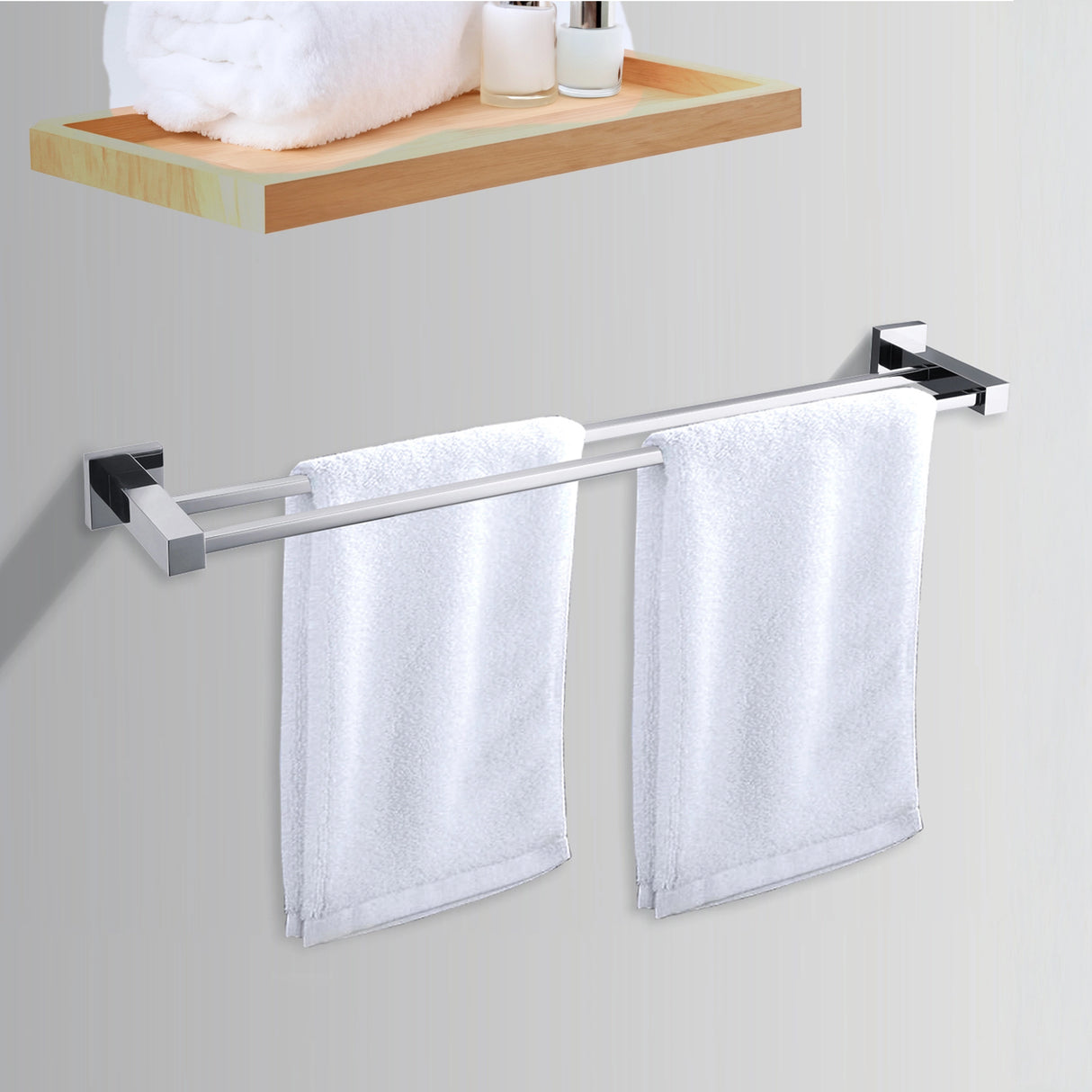 Double Classic Chrome Towel Bar Rail Bathroom