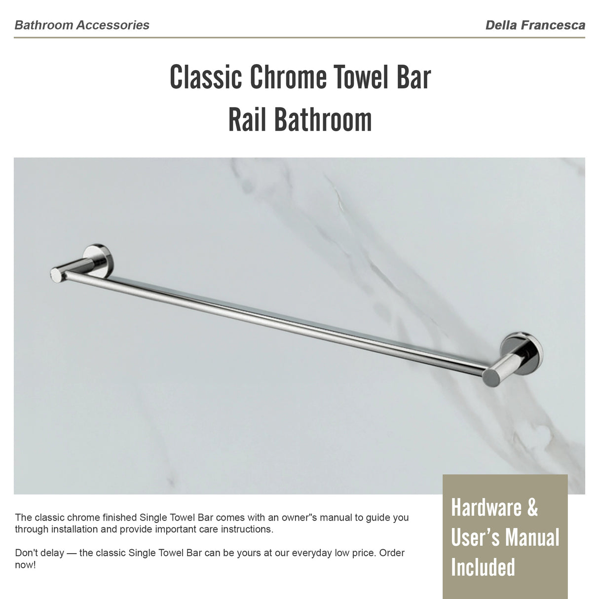 Classic Chrome Towel Bar Rail Bathroom