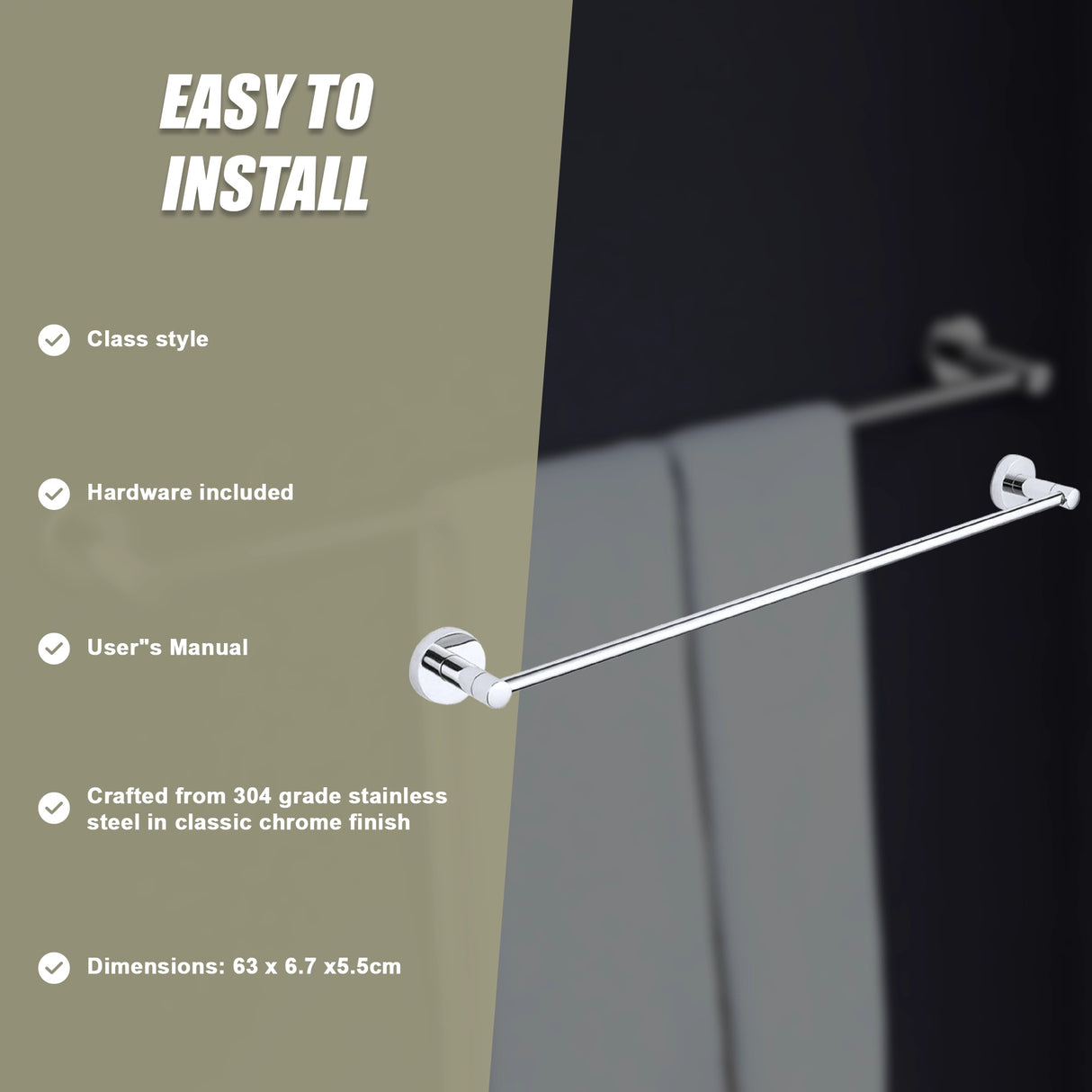 Classic Chrome Towel Bar Rail Bathroom