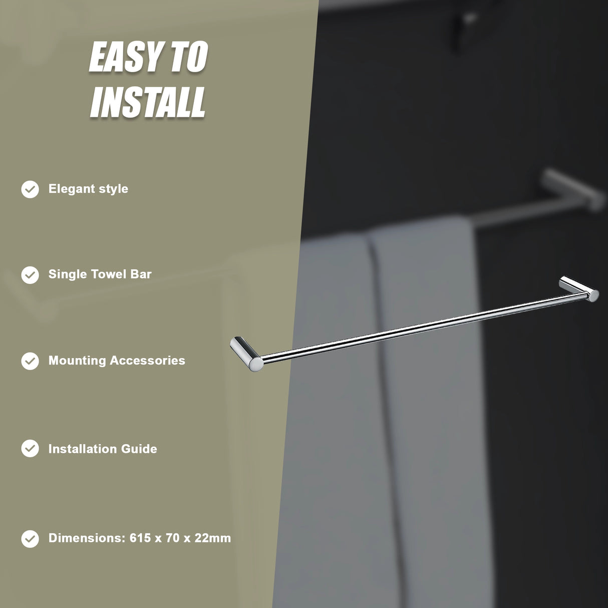 Single Towel Rail - 615mm