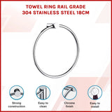Towel Ring Rail Grade 304 Stainless Steel 18cm