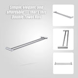 Double Towel Rail Grade 304 Stainless Steel 620mm - Low Angle