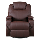 Brown Massage Sofa Chair Recliner 360 Degree Swivel PU Leather Lounge 8 Point Heated - Top-Down View