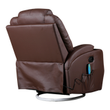 Brown Massage Sofa Chair Recliner 360 Degree Swivel PU Leather Lounge 8 Point Heated - Rear View