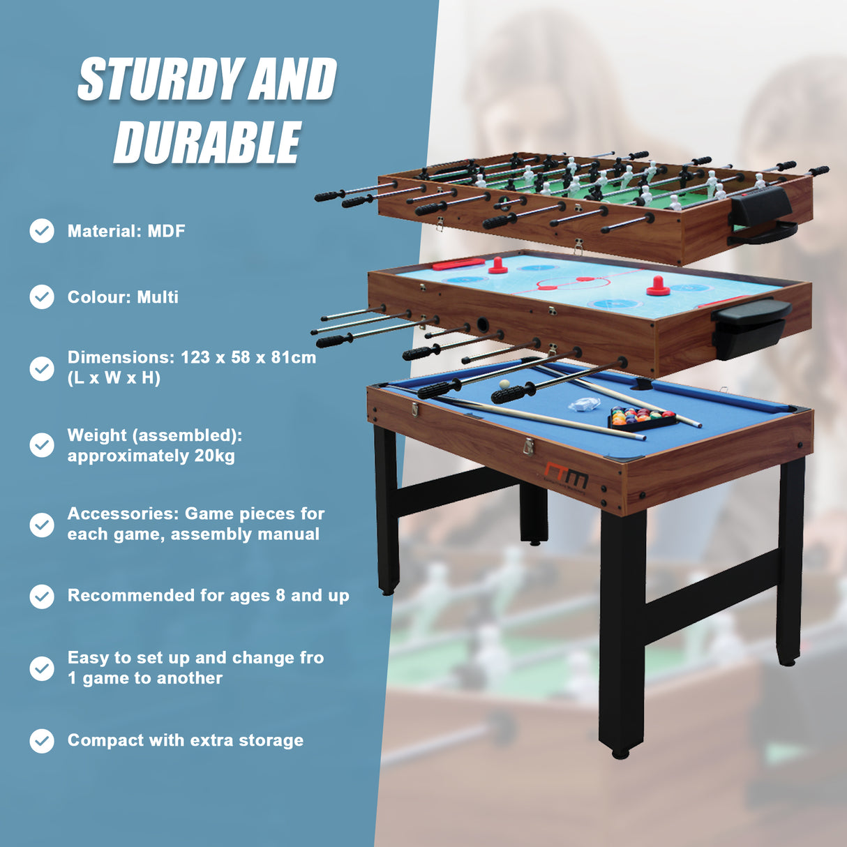 4FT 3-in-1 Games Foosball Soccer Hockey Pool Table