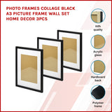 Photo Frames Collage Black A3 Picture Frame Wall Set Home Decor 3PCS - Front View