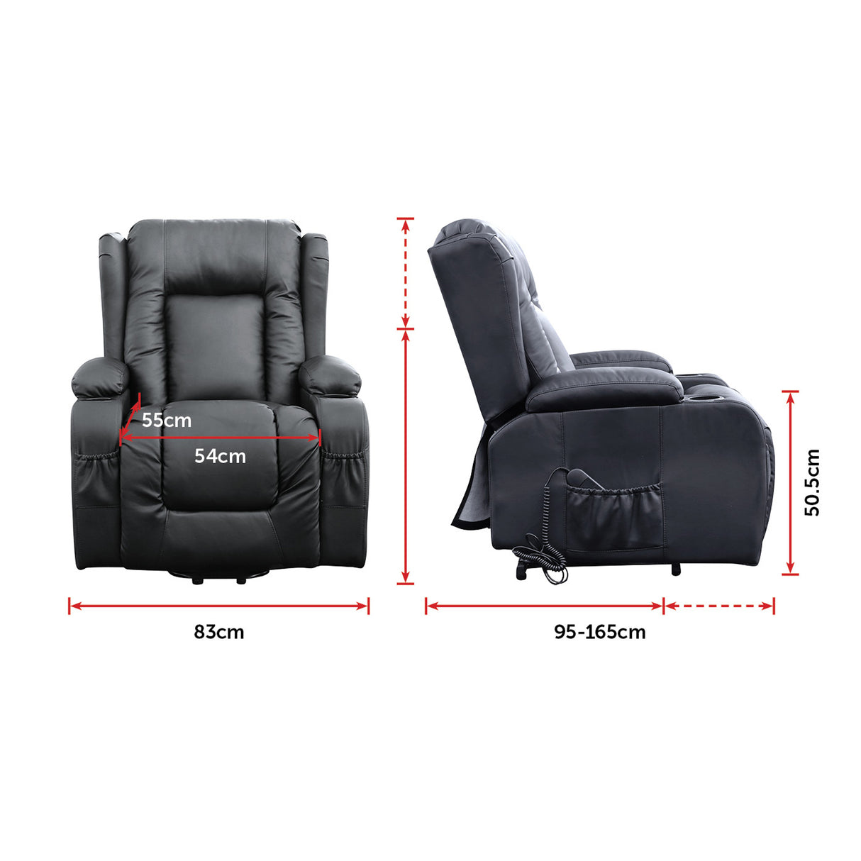Recliner Chair &ndash; Electric Massage Lift Chair with Heat Function PU Leather Lounge Sofa Black