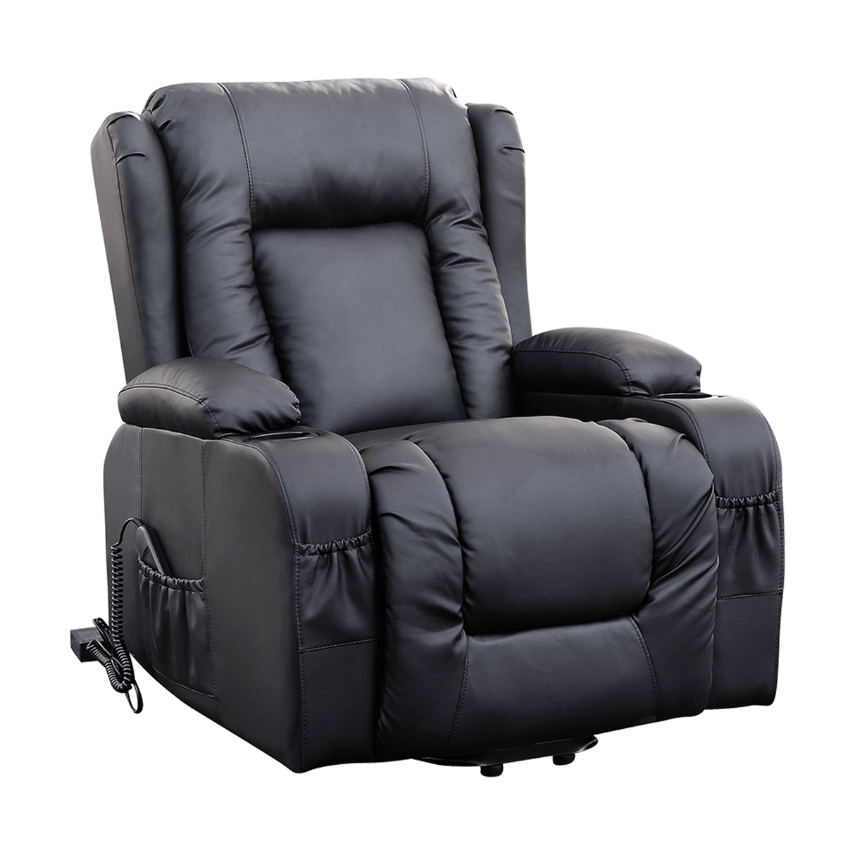 Recliner Chair &ndash; Electric Massage Lift Chair with Heat Function PU Leather Lounge Sofa Black