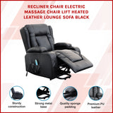 Recliner Chair &ndash; Electric Massage Lift Chair with Heat Function PU Leather Lounge Sofa Black - Rear View