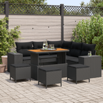 Garden Sofa Set 9 pcs 8-Seater Black Poly Rattan