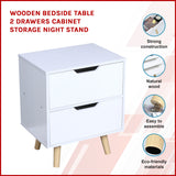 Wooden Bedside Table 2 Drawers Cabinet Storage Night Stand - Front View