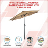 9FT Patio Umbrella Outdoor Garden Table Umbrella with 8 Sturdy Ribs - 45-Degree Angle
