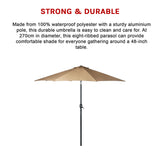 9FT Patio Umbrella Outdoor Garden Table Umbrella with 8 Sturdy Ribs - Close-Up Angle