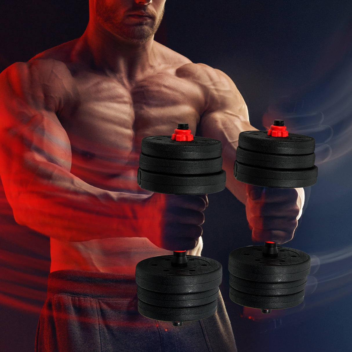 20kg Adjustable Rubber Dumbbell Set Barbell Home GYM Exercise Weights