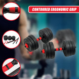 20kg Adjustable Rubber Dumbbell Set Barbell Home GYM Exercise Weights - Low Angle