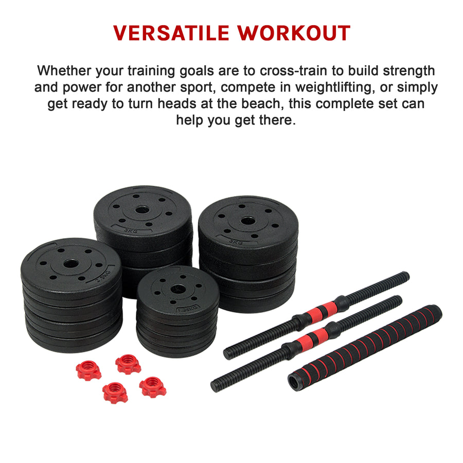 40kg Adjustable Rubber Dumbbell Set Barbell Home GYM Exercise Weights