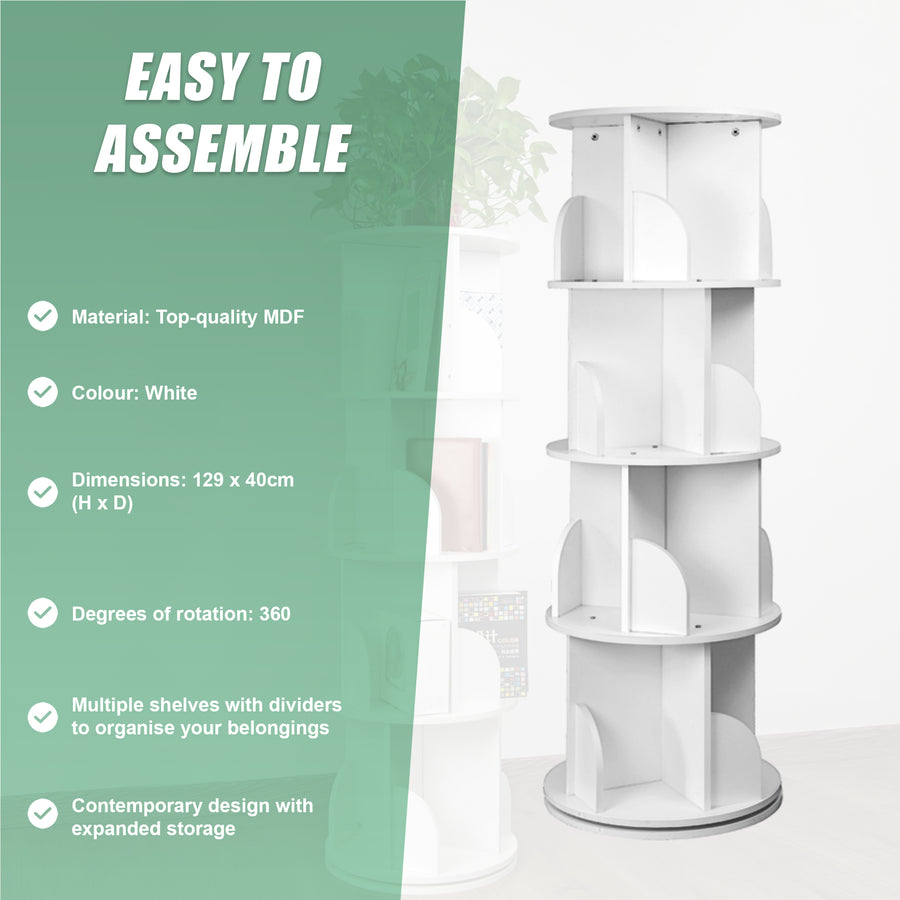 360-degree Rotating 4 Tier Display Shelf Bookcase Organiser