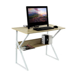 Wood & Metal Computer Desk with Shelf Home Office Furniture - Front View