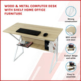 Wood & Metal Computer Desk with Shelf Home Office Furniture - Side View