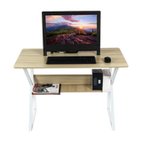 Wood & Metal Computer Desk with Shelf Home Office Furniture - Top-Down View