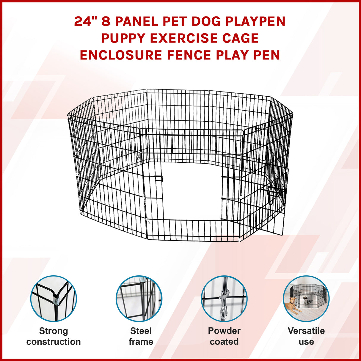 24" 8 Panel Pet Dog Playpen Puppy Exercise Cage Enclosure Fence Play Pen