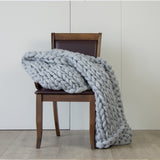 Hand Knitted Chunky Blanket Thick Acrylic Yarn Blanket Home Decor Throw Rug - Grey - Side View