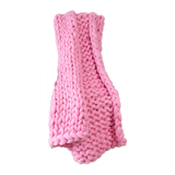Hand Knitted Chunky Blanket Thick Acrylic Yarn Blanket Home Decor Throw Rug - Pink - Rear View
