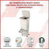 42L Rubbish Bin Waste Trash Can Pedal Recycling Kitchen Wheel 2 Compartment - Top-Down View