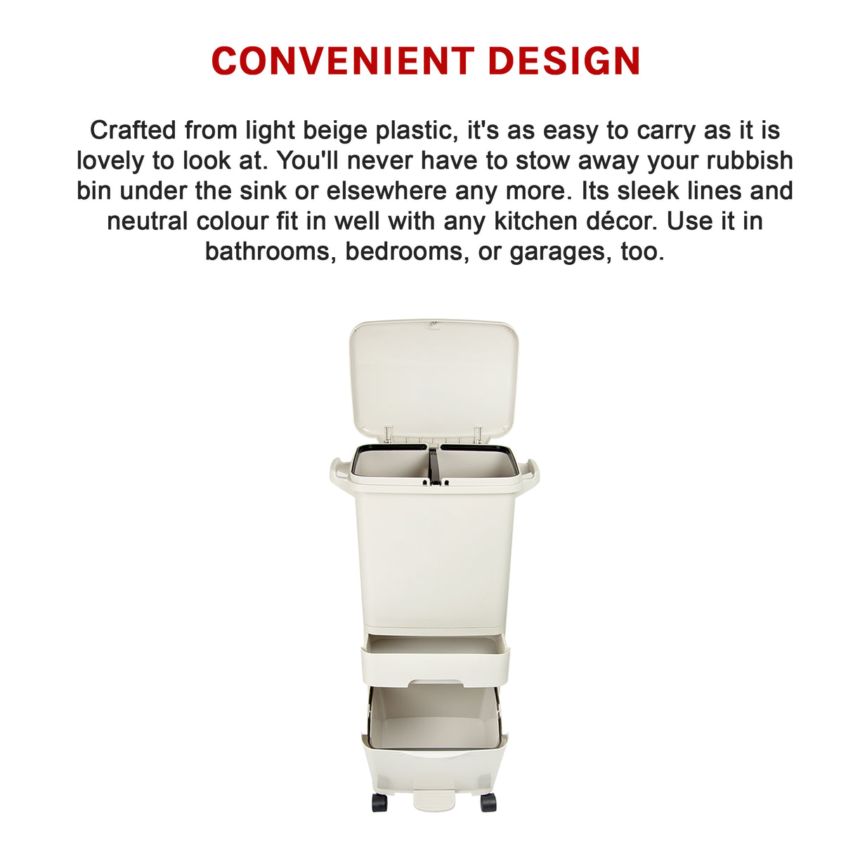 42L Rubbish Bin Waste Trash Can Pedal Recycling Kitchen Wheel 2 Compartment