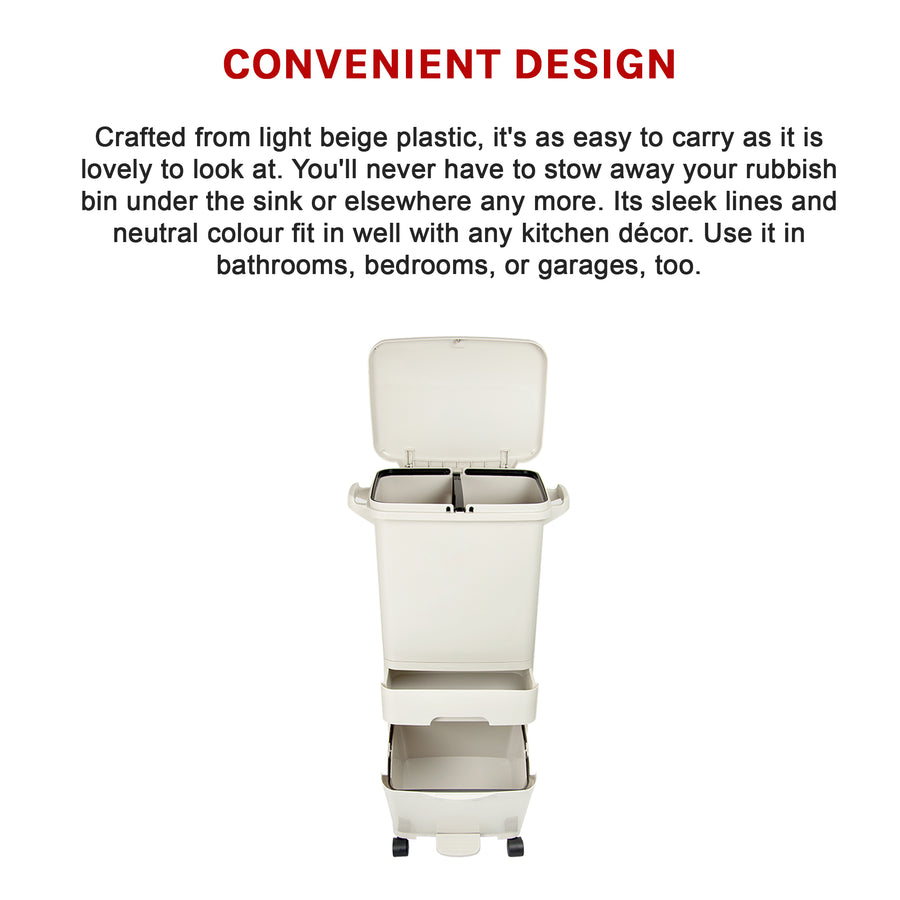 42L Rubbish Bin Waste Trash Can Pedal Recycling Kitchen Wheel 2 Compartment