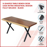 X-Shaped Table Bench Desk Legs Retro Industrial Design Fully Welded - Black - Front View