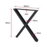 X-Shaped Table Bench Desk Legs Retro Industrial Design Fully Welded - Black - Close-Up Angle