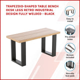 Trapezoid-Shaped Table Bench Desk Legs Retro Industrial Design Fully Welded - Black - Front View