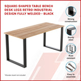 Square-Shaped Table Bench Desk Legs Retro Industrial Design Fully Welded - Black - Front View