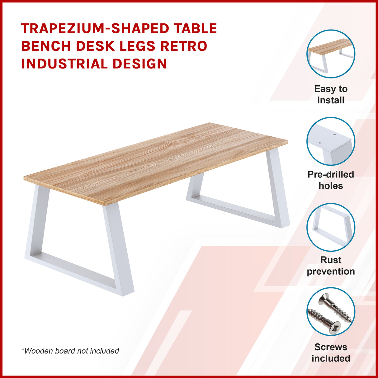 Trapezium-Shaped Table Bench Desk Legs Retro Industrial Design Fully Welded - White