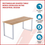 Rectangular-Shaped Table Bench Desk Legs Retro Industrial Design Fully Welded - White