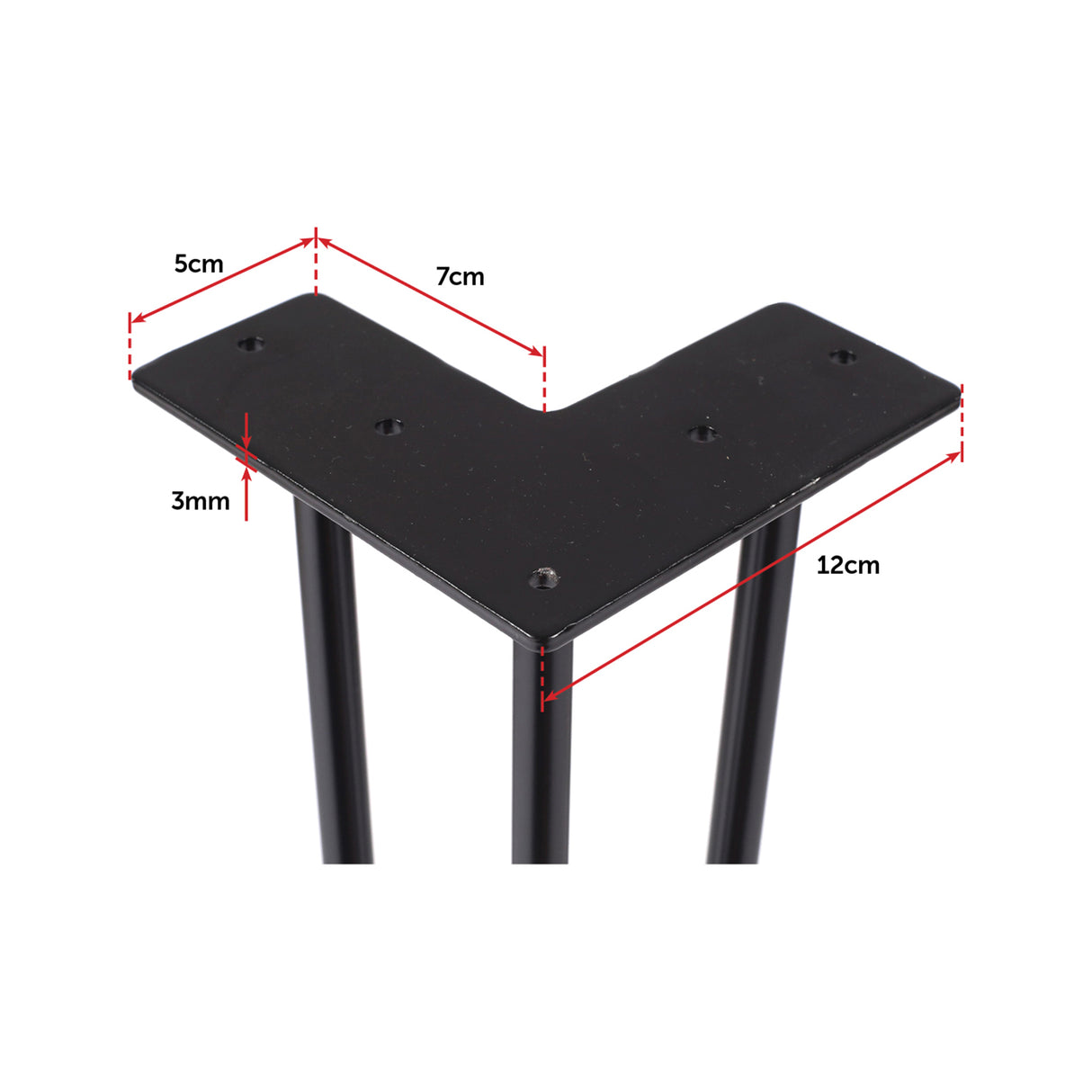 Set of 4 Industrial 3-Rod Retro Hairpin Table Legs 12mm Steel Bench Desk - 41cm Black