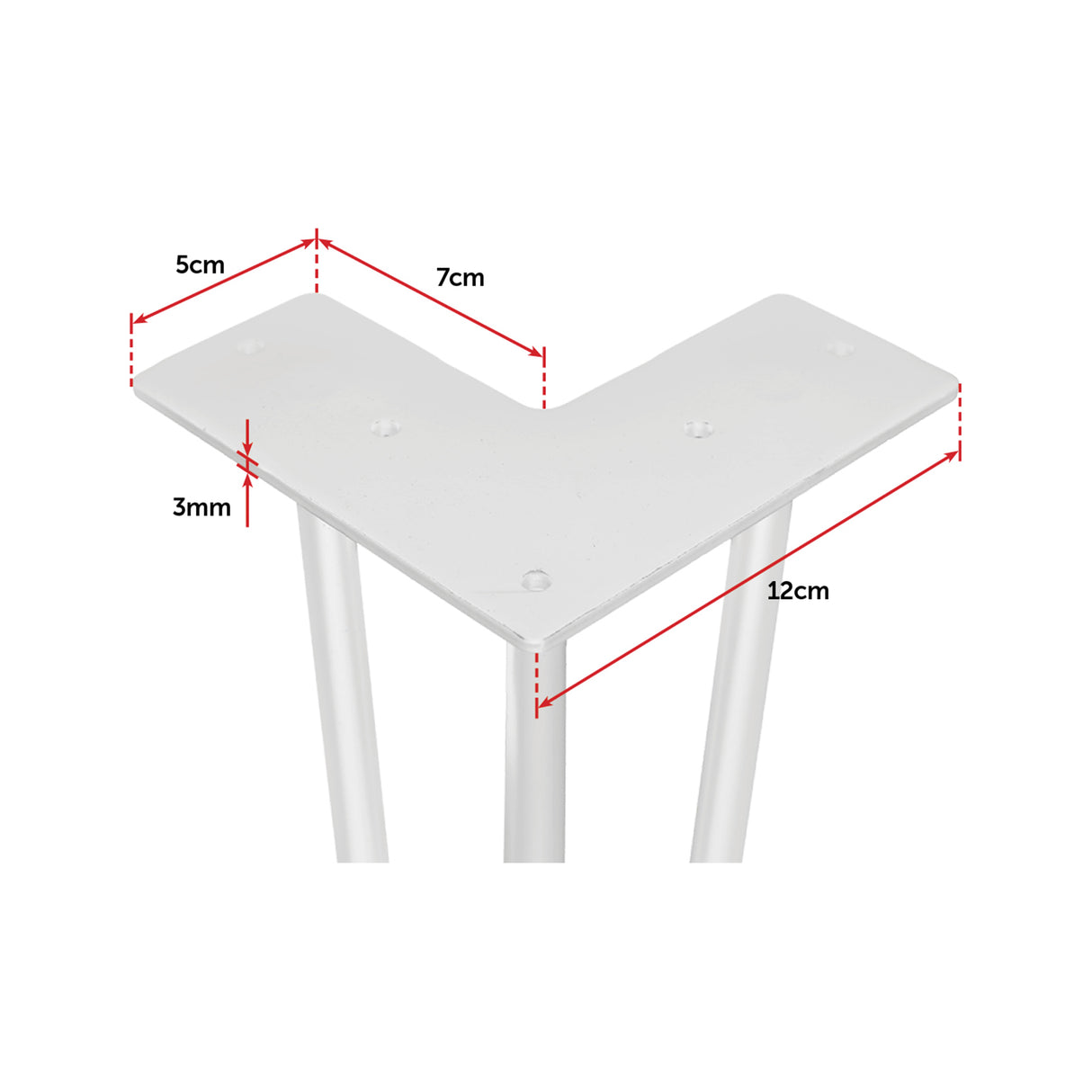 Set of 4 Industrial 3-Rod Retro Table Legs 12mm Steel Bench Desk - 41cm White