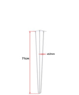Set of 4 Industrial 3-Rod Retro Hairpin Table Legs 12mm Steel Bench Desk - 71cm White