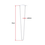 Set of 4 Industrial Retro Hairpin Table Legs 12mm Steel Bench Desk - 71cm White - Rear View
