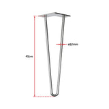 Set of 4 Chrome Retro Hairpin Table Legs 12mm Steel Bench Desk - 41cm - Close-Up Angle