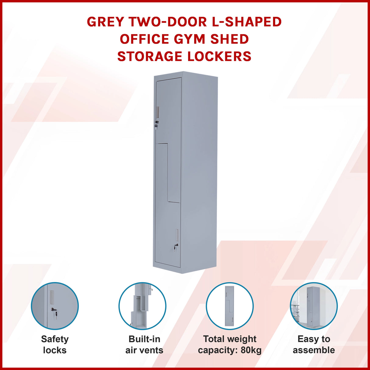 Grey Two-Door L-shaped Office Gym Shed Storage Lockers