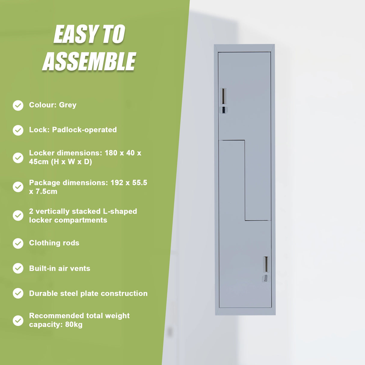 Grey Two-Door L-shaped Office Gym Shed Storage Lockers