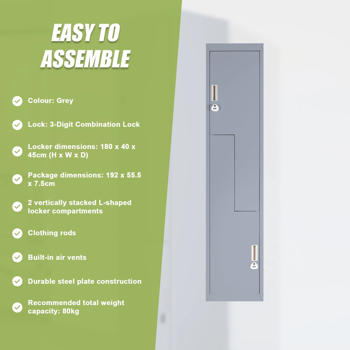 Grey Two-Door L-shaped Office Gym Shed Storage Lockers