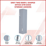 Grey Two-Door L-shaped Office Gym Shed Storage Lockers - Front View