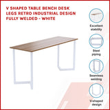 V Shaped Table Bench Desk Legs Retro Industrial Design Fully Welded - White - Front View