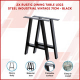 2x Rustic Dining Table Legs Steel Industrial Vintage 71cm - Black